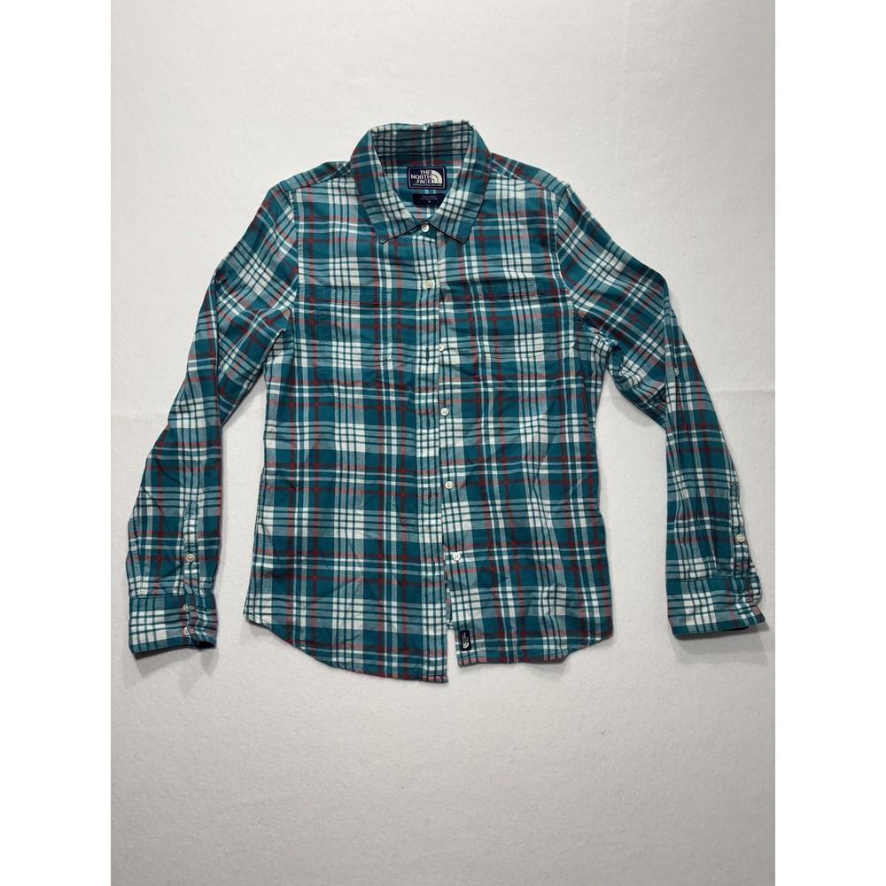 The North Face Shirt Mens Medium Green Plaid Long Sleeve Button Up Cotton Casual